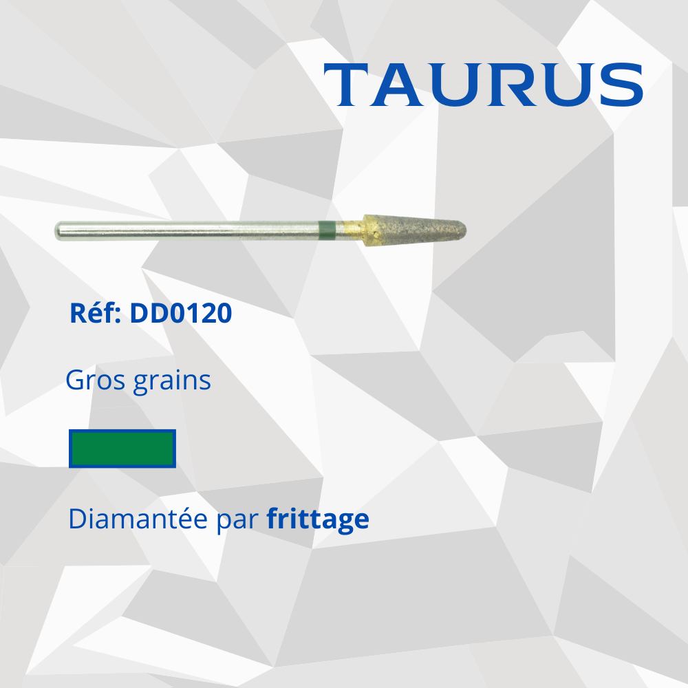 Fraise diamantée gros grains bague verte Taurus pour dentiste ou prothésiste dentaire