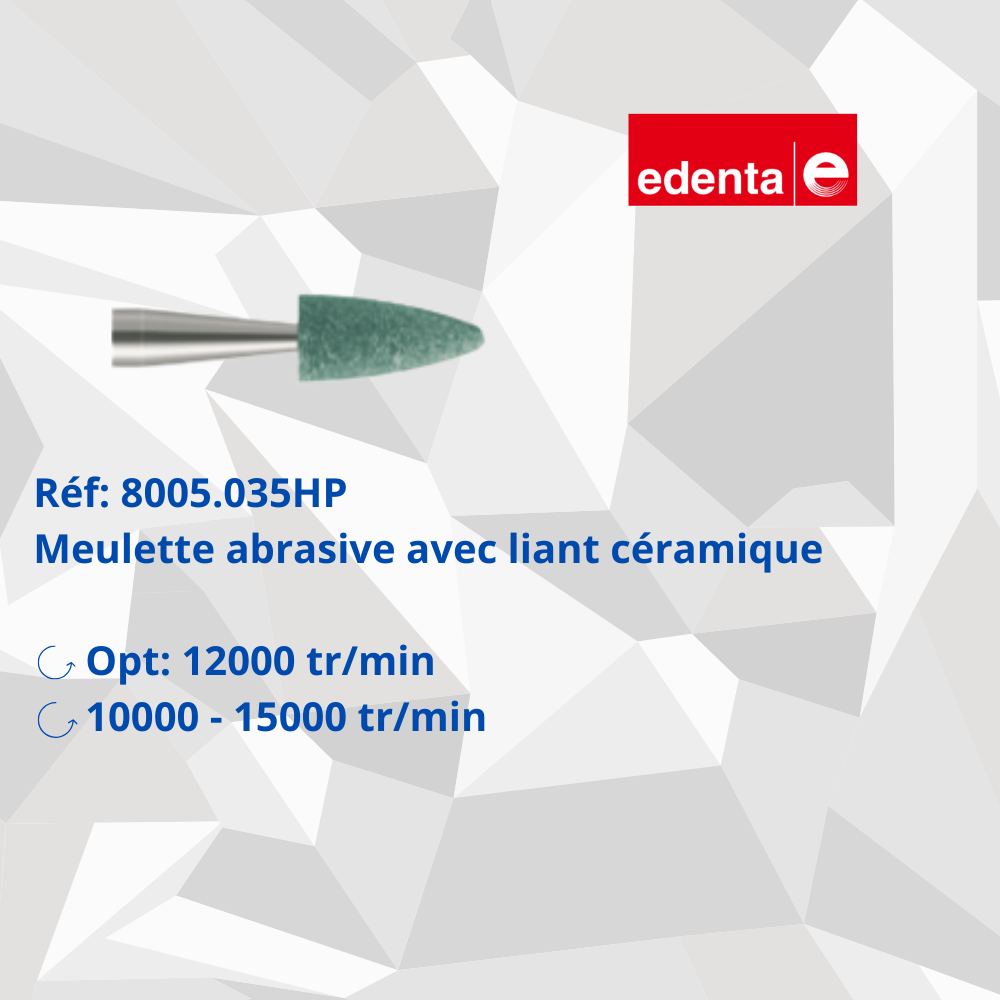 Cerapro façonnage de la forme anatomique
Meulette abrasive avec liant céramique et granulométries du diamant adaptées.