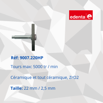 Fraise diamantée Edenta, liant organique pour abrasion puissante sans échauffement, céramique et tout céramique