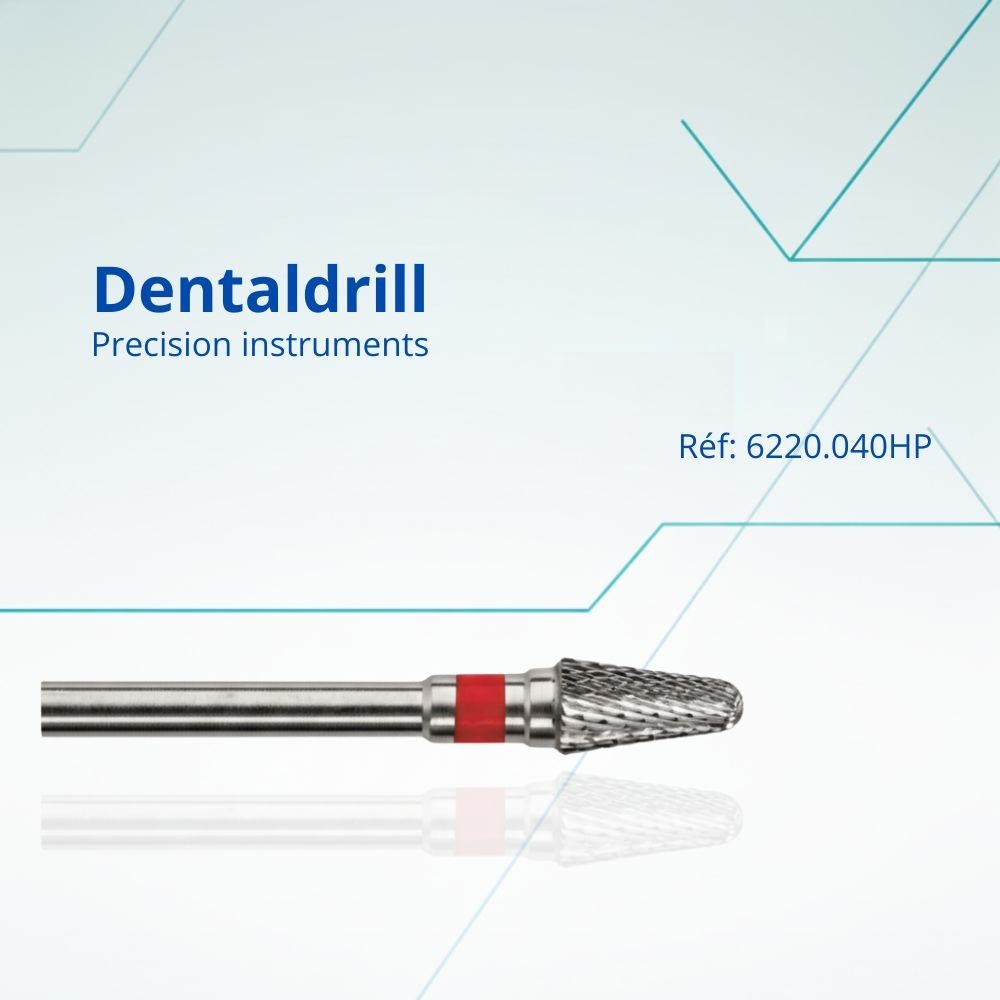 Fraise carbure Edenta 6220.040 HP conique forme FG dentaire bague rouge.