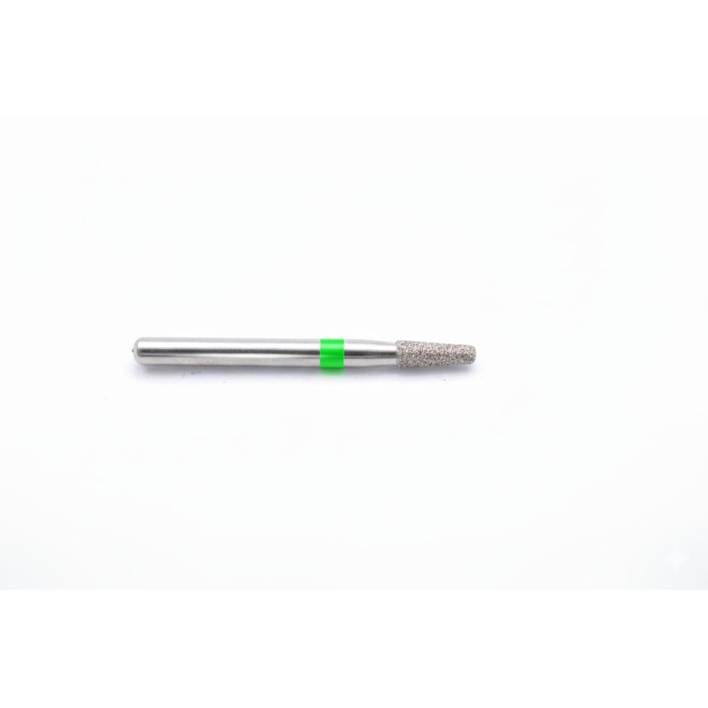 Fraise dentaire diamantée FG 845 à biseau et bord arrondi avec bague de couleur rouge sur tige en acier inoxydable.