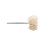 Brosse circulaire en coton montée sur mandrin pour le polissage et le lustrage des prothèses dentaires en laboratoire.