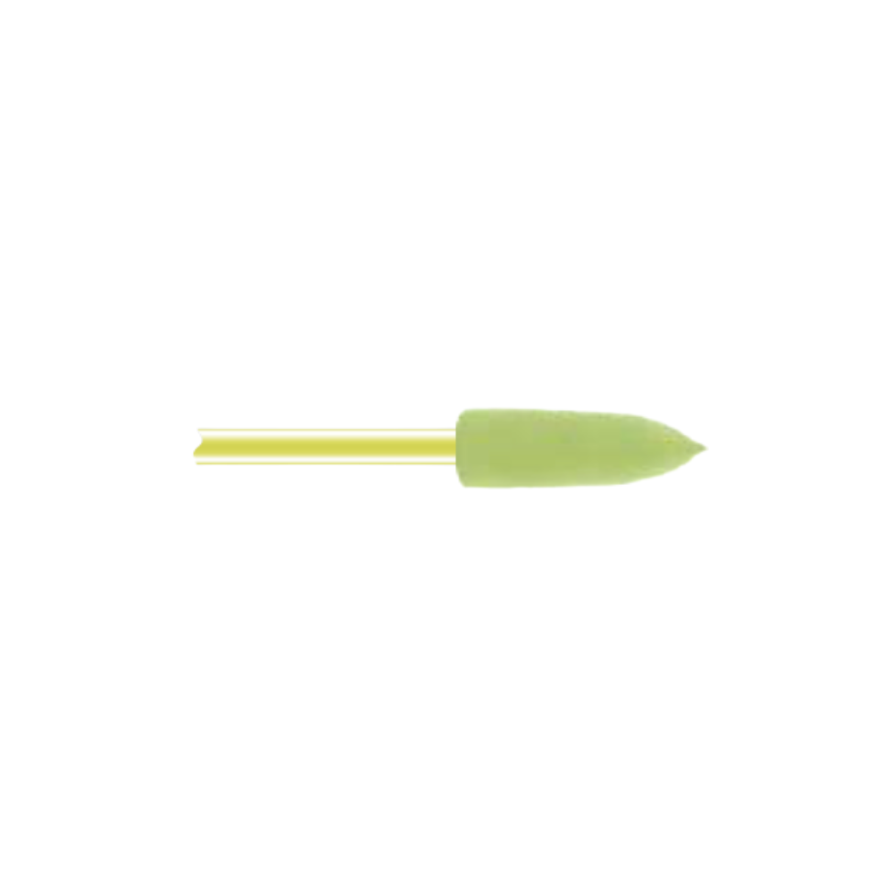 Polissoir diamanté jaune de forme cylindrique pour la finition de prothèses en zircone et céramique dentaire.